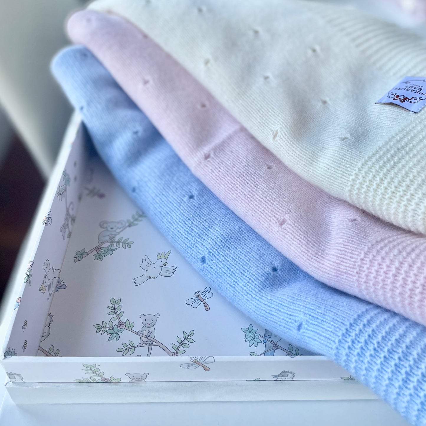 Cashmere Pointelle Knit Blanket Cornflower Blue