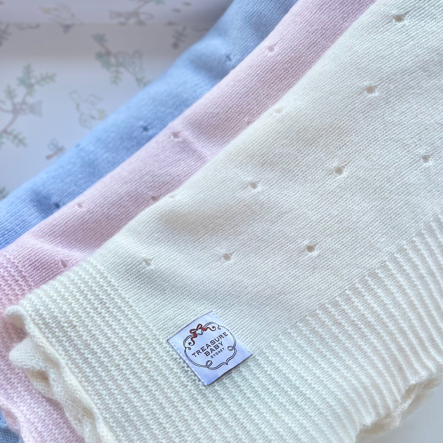 Cashmere Pointelle Knit Blanket Vanilla Cream