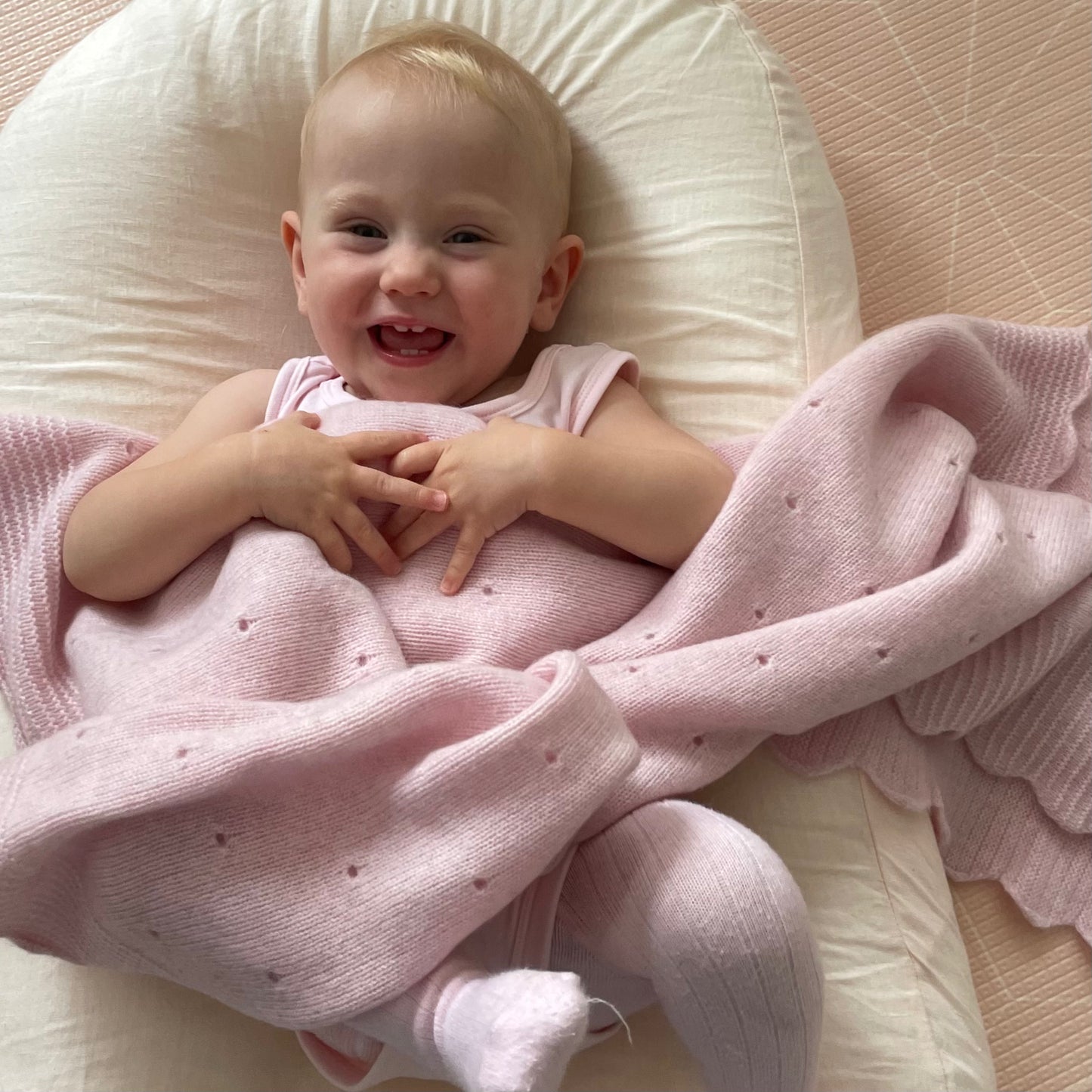 Cashmere Pointelle Knit Blanket Ballet Pink
