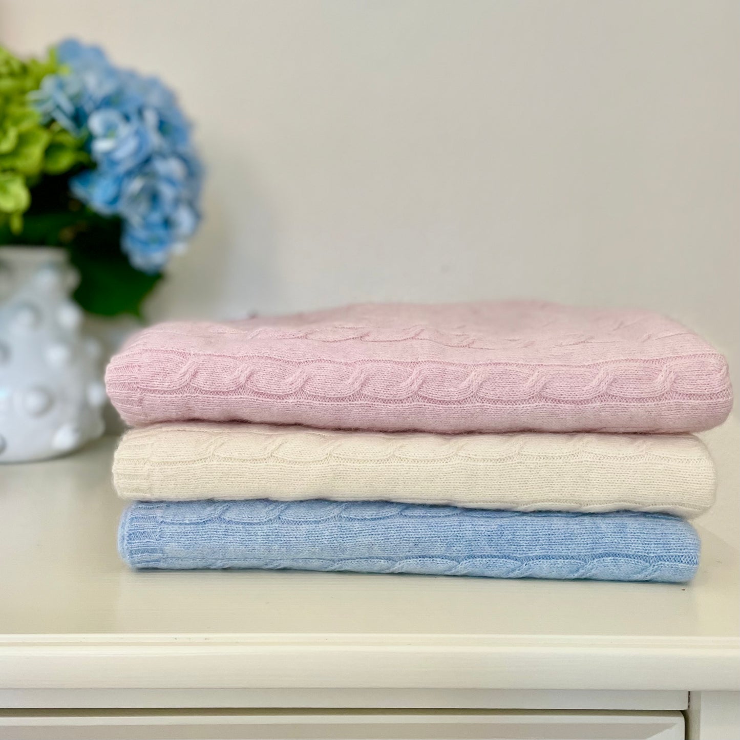 Cashmere Cable Knit Blanket Ballet Pink