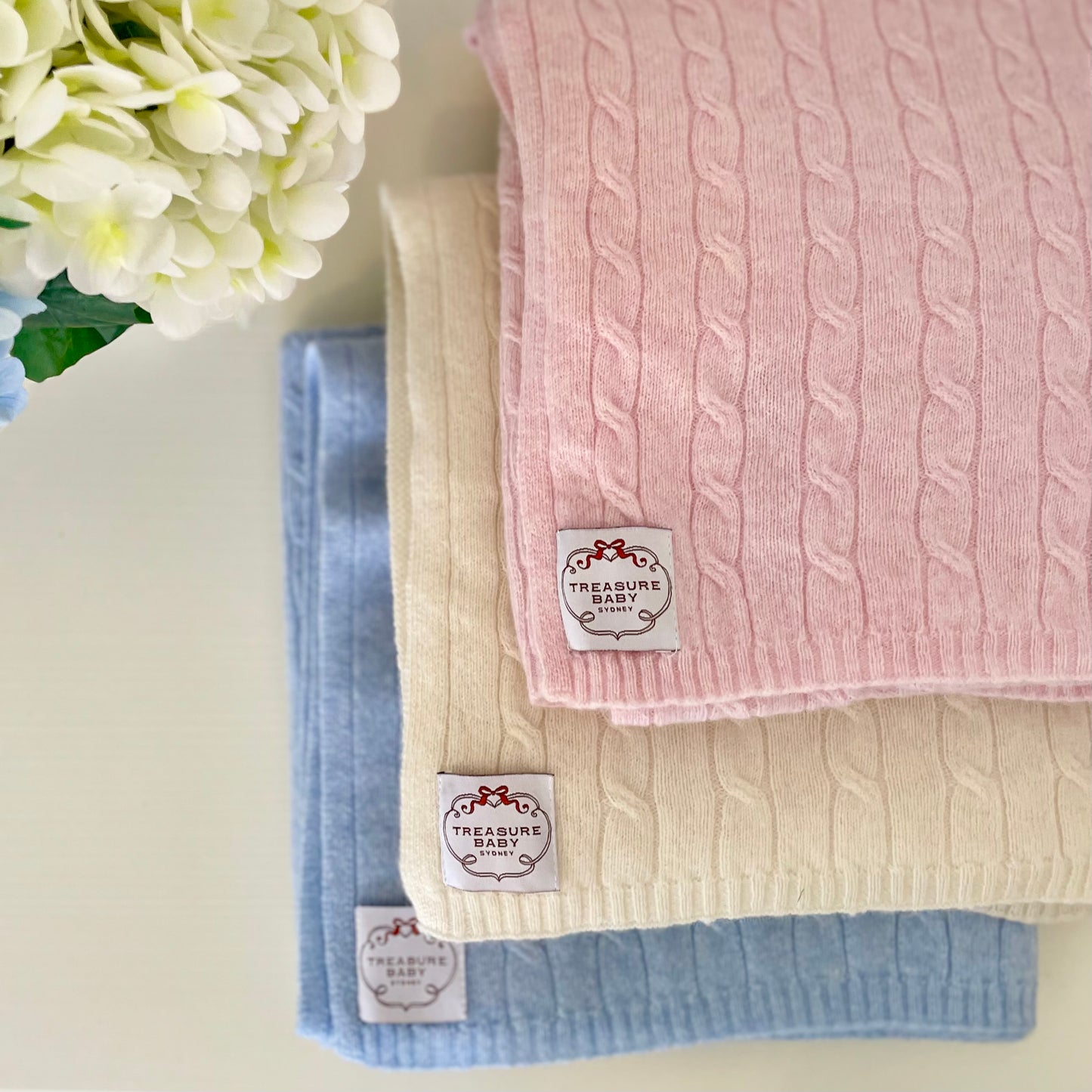 Cashmere Cable Knit Blanket Ballet Pink