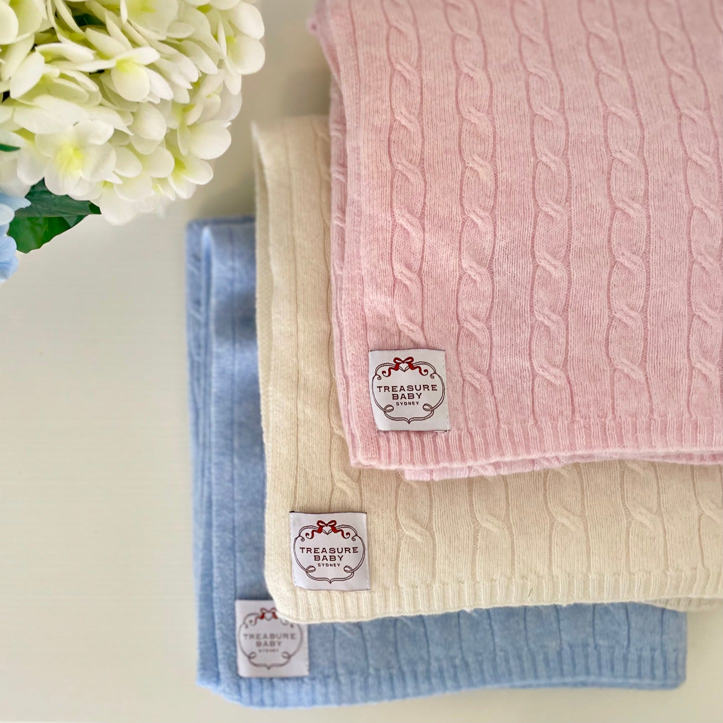 Cashmere Cable Knit Blanket Cornflower Blue