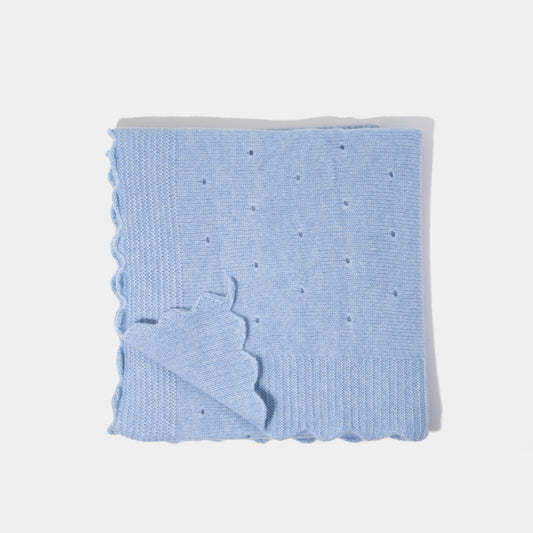 Cashmere Pointelle Knit Blanket Cornflower Blue