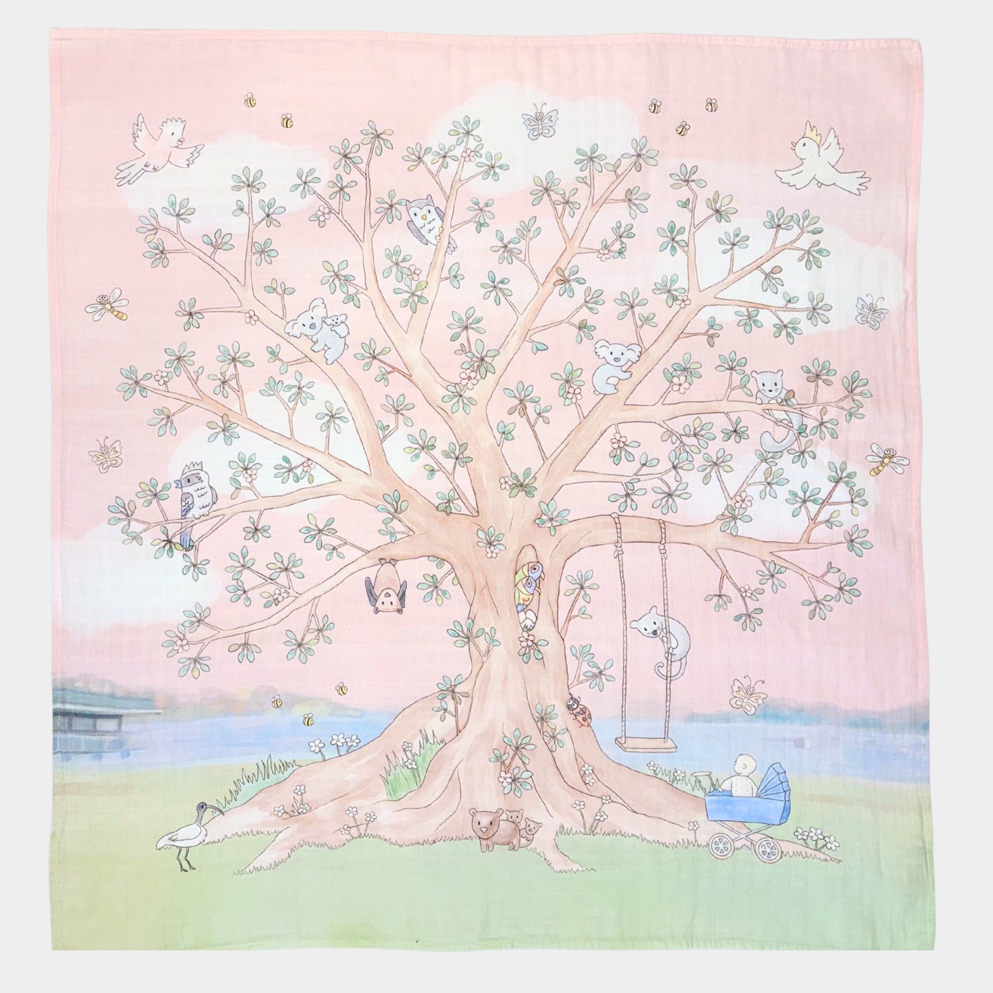 Organic Cotton Swaddle Pink Tree