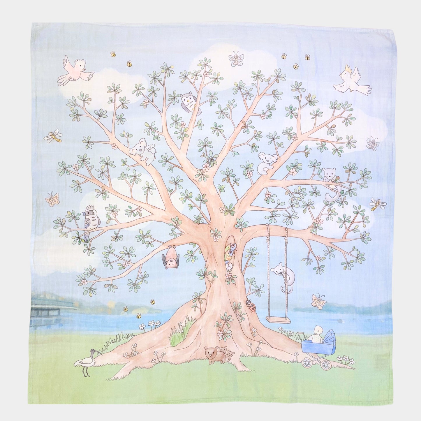 Organic Cotton Swaddle Blue Tree
