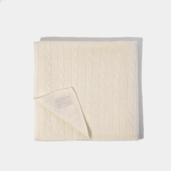 Cashmere Cable Knit Blanket Vanilla Cream