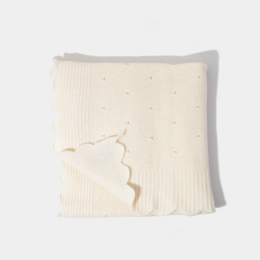Cashmere Pointelle Knit Blanket Vanilla Cream